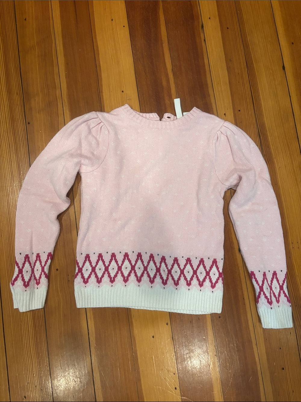 Janie and Jack Light Pink Knit Sweater with Magenta Diamond Trim